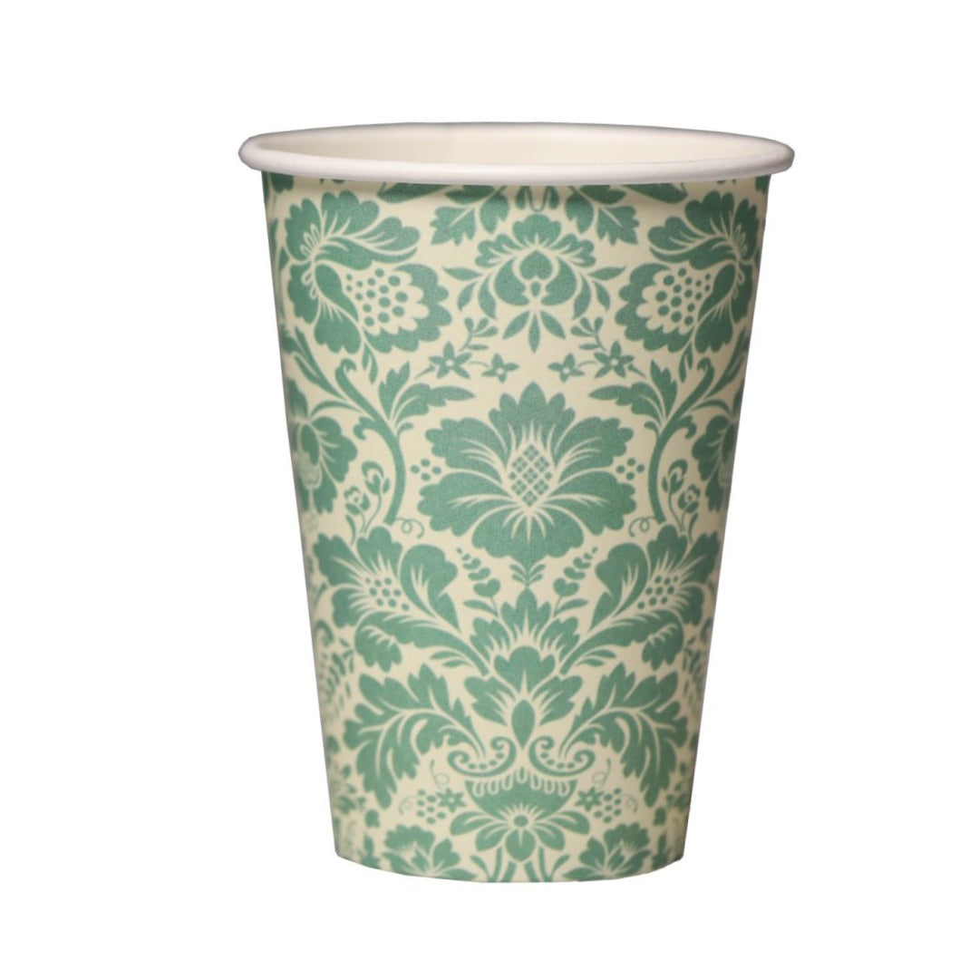 Bicchieri da 200ml in Carta Plastic-Free con Stampe Damascate mecup tazze usa e getta verde