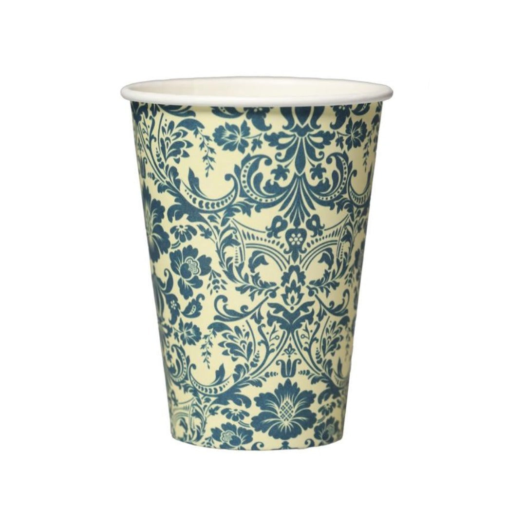 Bicchieri da 200ml in Carta Plastic-Free con Stampe Damascate mecup tazze usa e getta blu