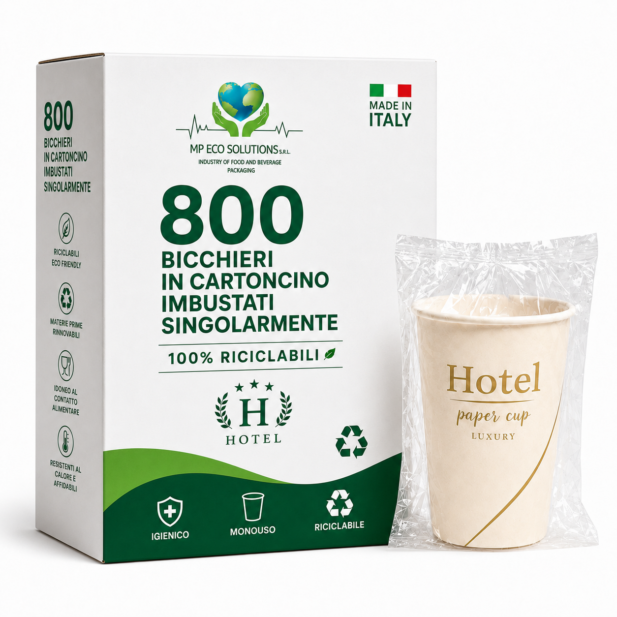 Bicchieri in Cartoncino Imbustati Singolarmente 200 ml – 800 Pezzi