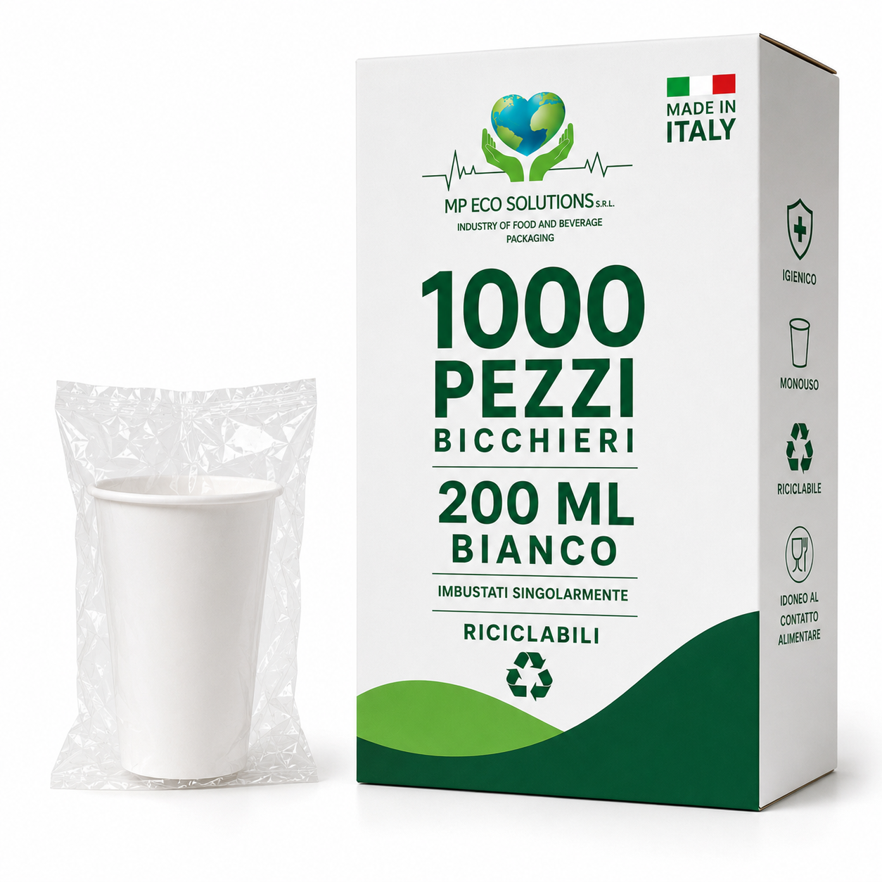 Bicchieri in Carta Imbustati Singolarmente 200 ml – 1000 Pezzi