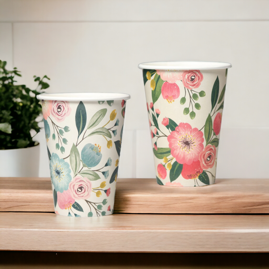 Bicchieri Usa e Getta da 200ml in Carta Plastic-Free con Stampe Floreali