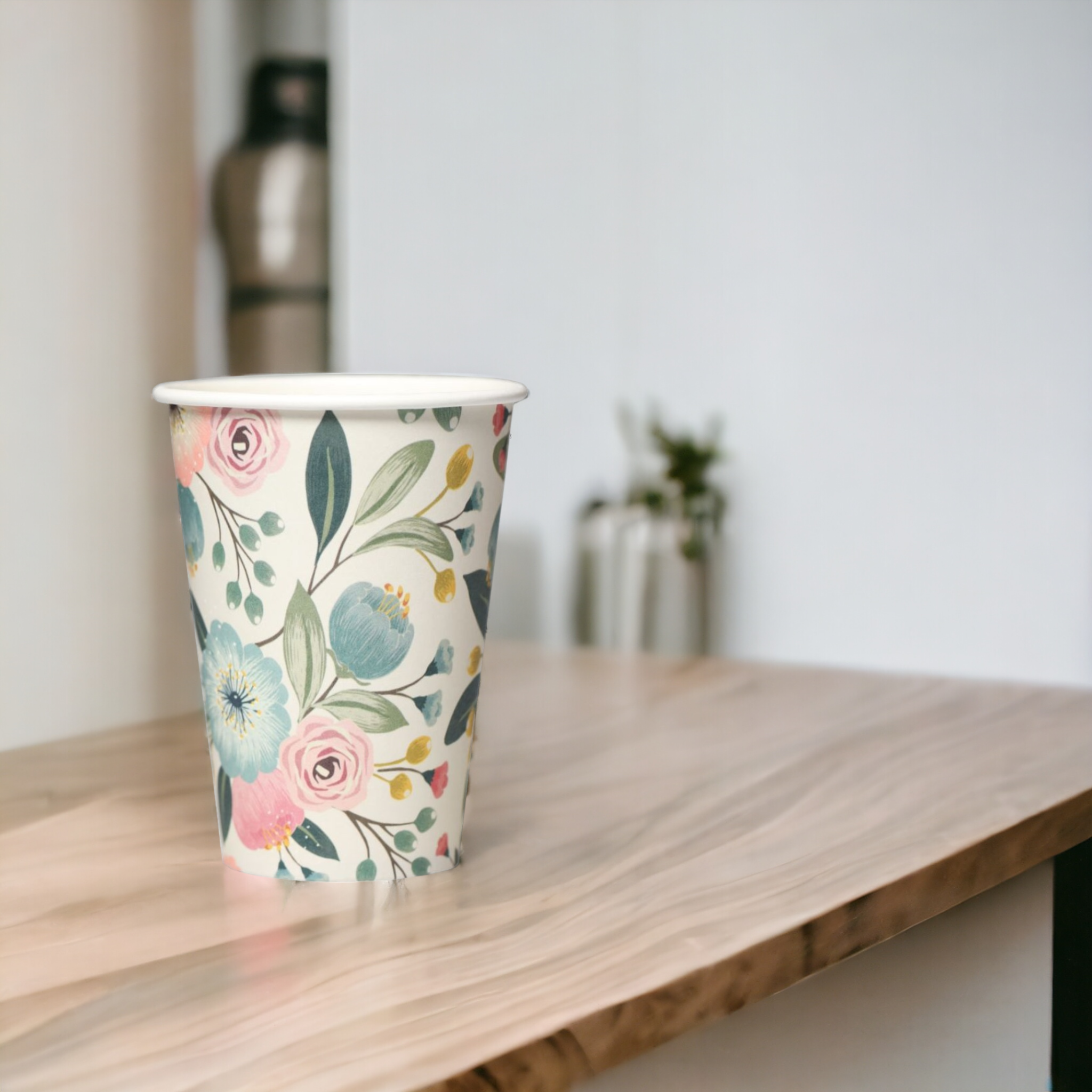 200ml Plastic-Free Paper Cups with Floral Prints