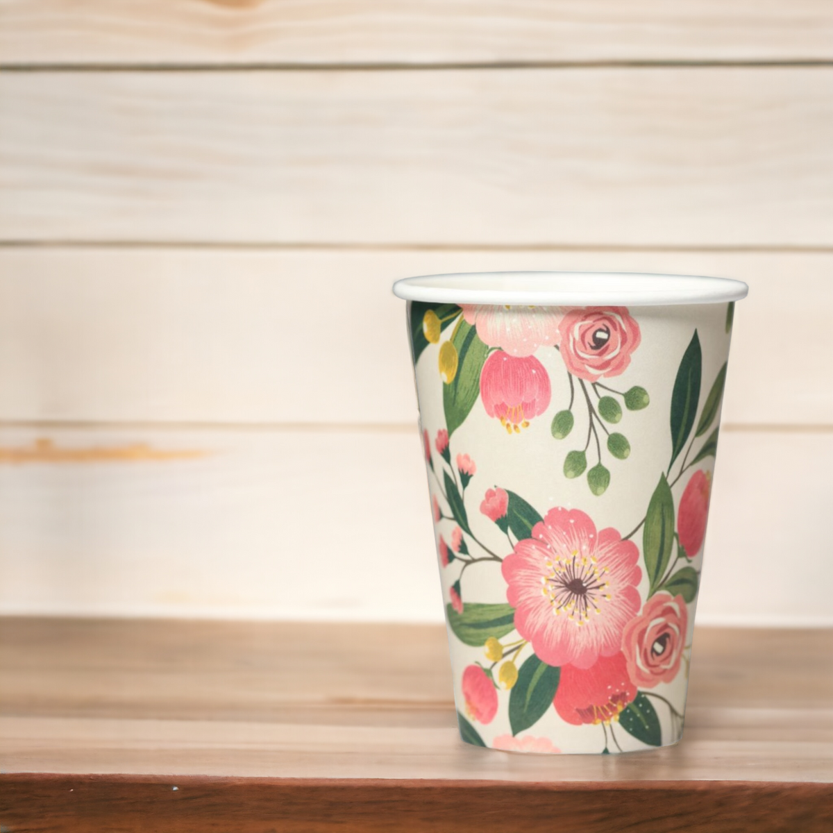 200ml Plastic-Free Paper Cups with Floral Prints