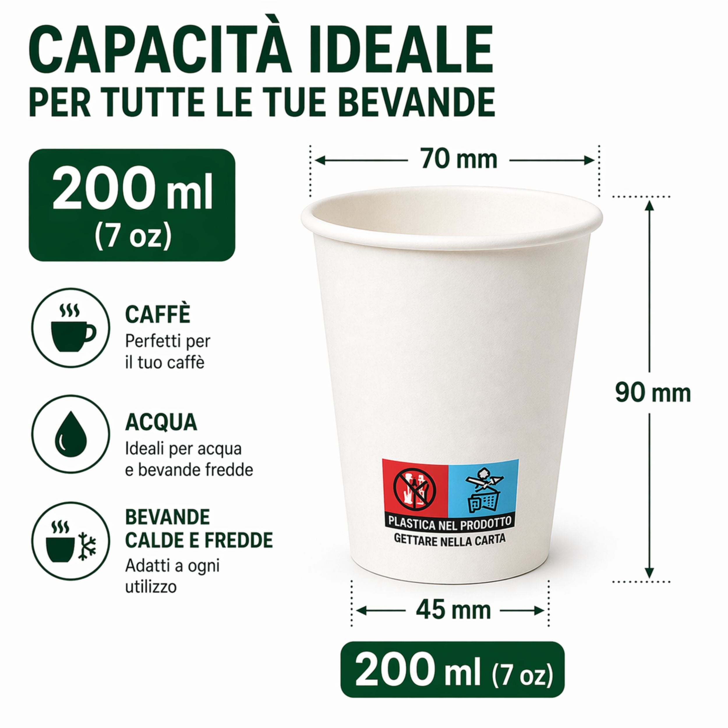 Bicchieri in Carta Bianchi 200 ml – 1000 Pezzi