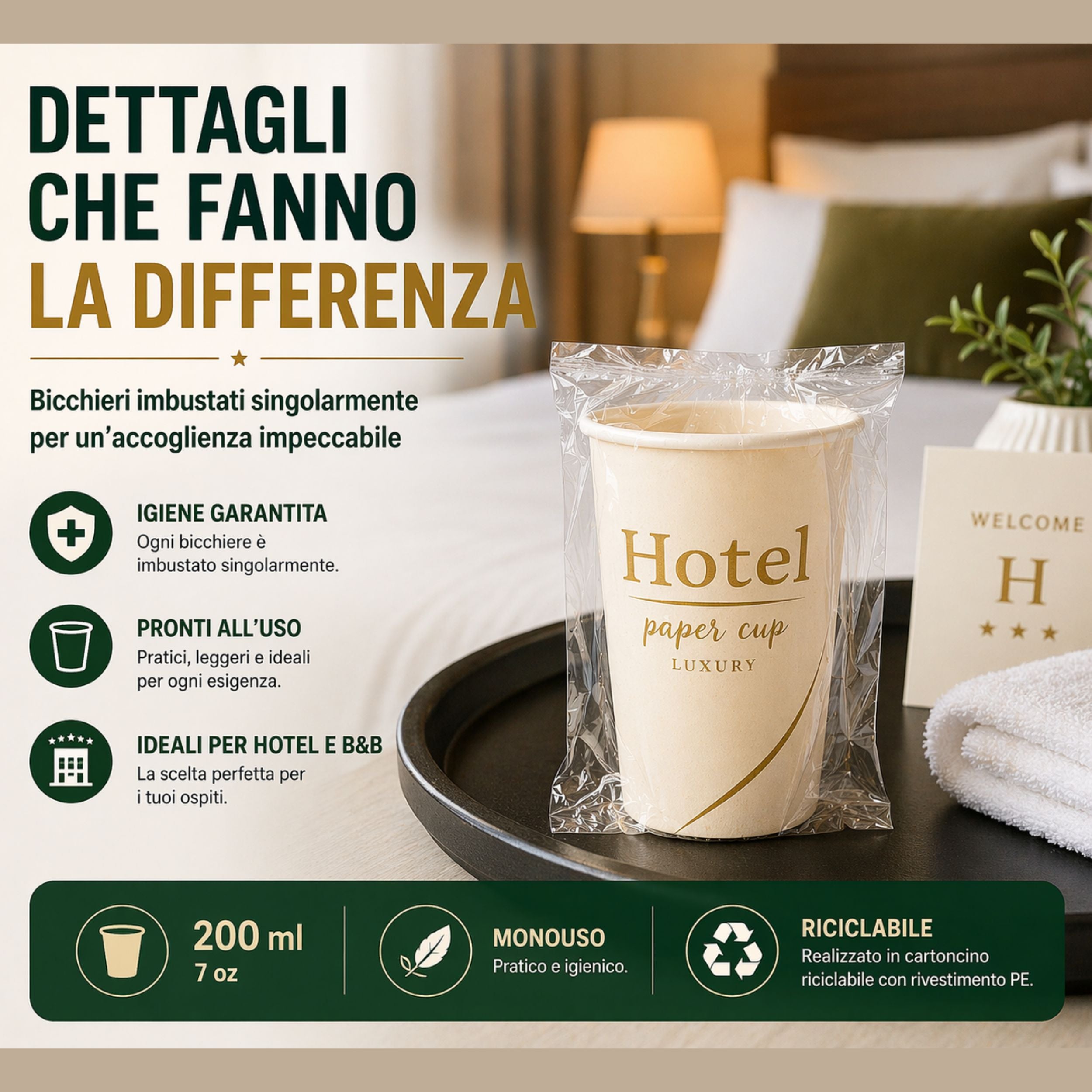 Bicchieri in Cartoncino Imbustati Singolarmente 200 ml – 800 Pezzi
