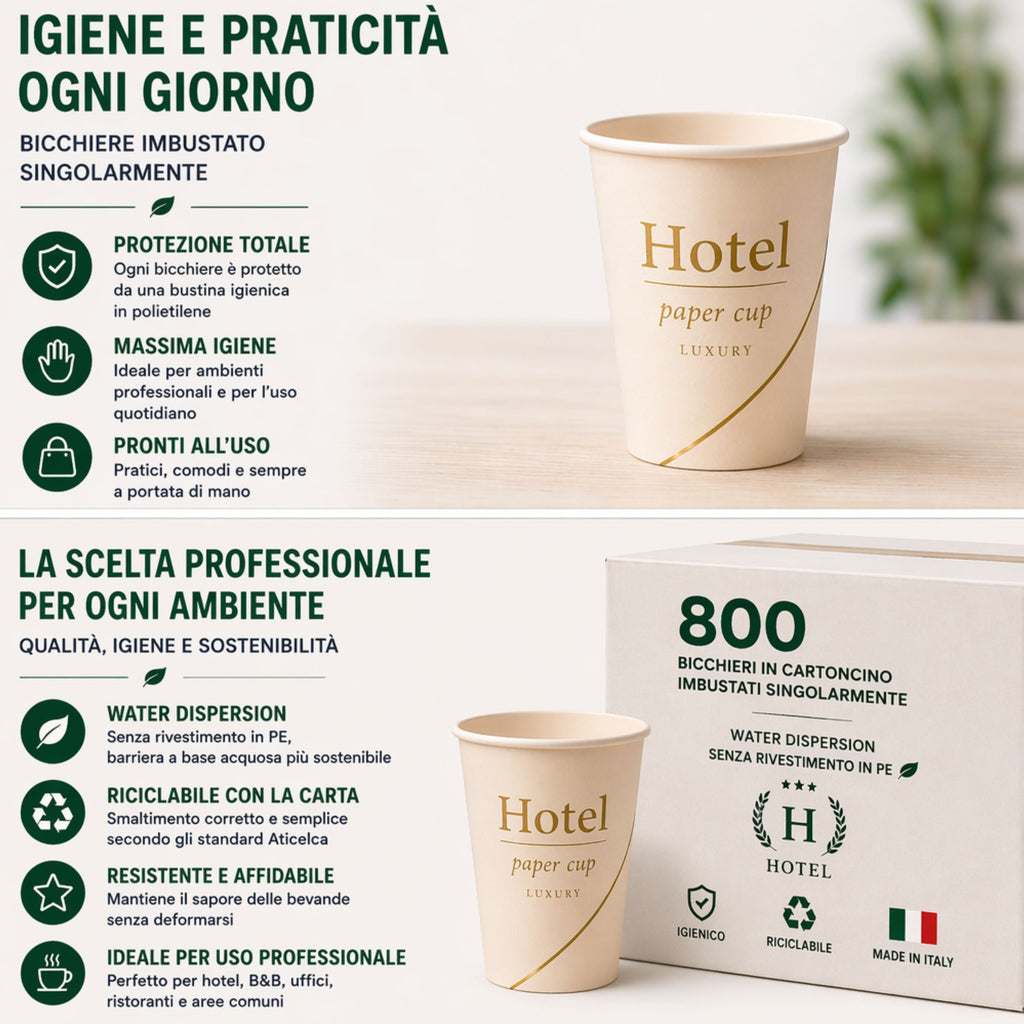 Bicchieri in Cartoncino Imbustati Singolarmente 200 ml – 800 Pezzi
