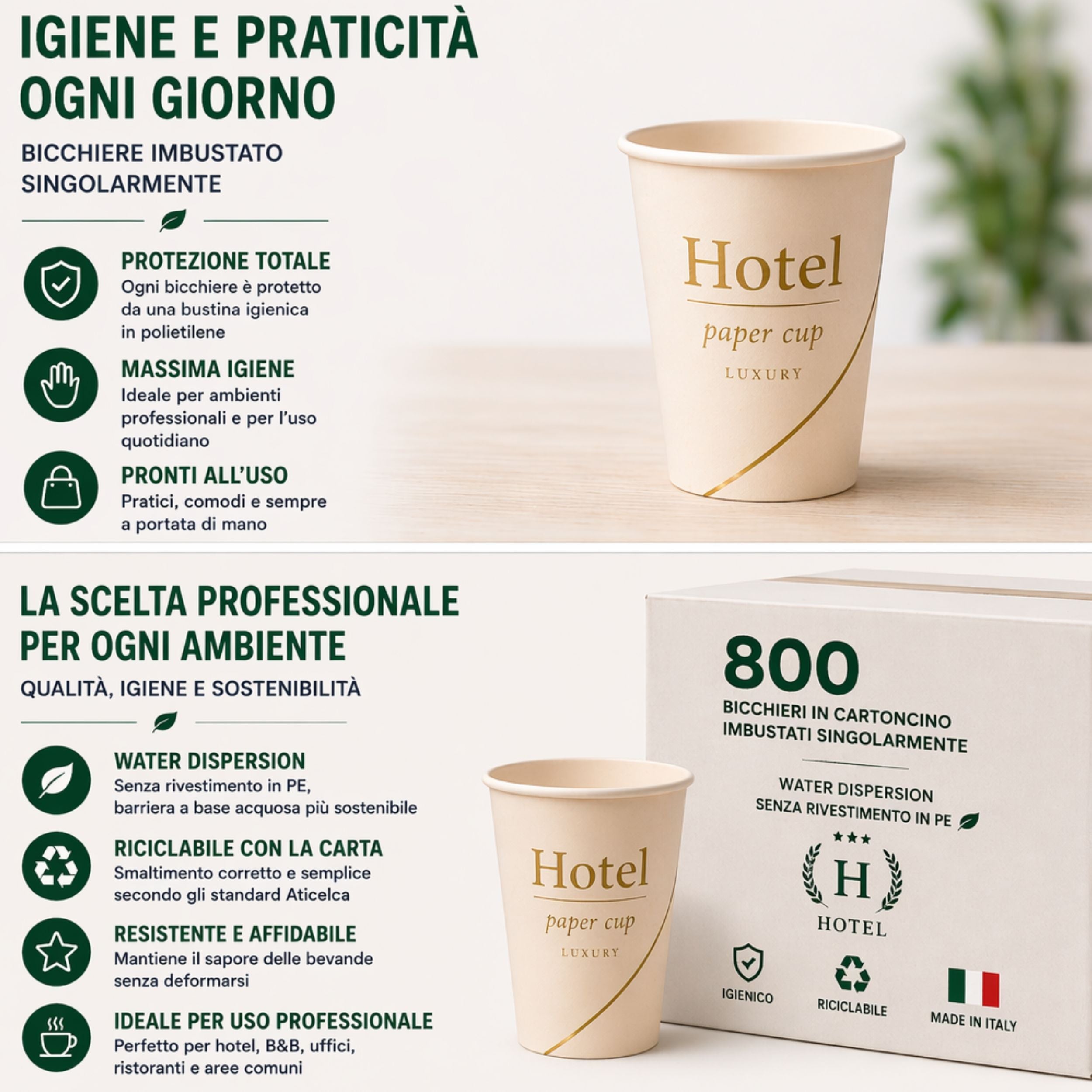 Bicchieri in Cartoncino Imbustati Singolarmente 200 ml – 800 Pezzi