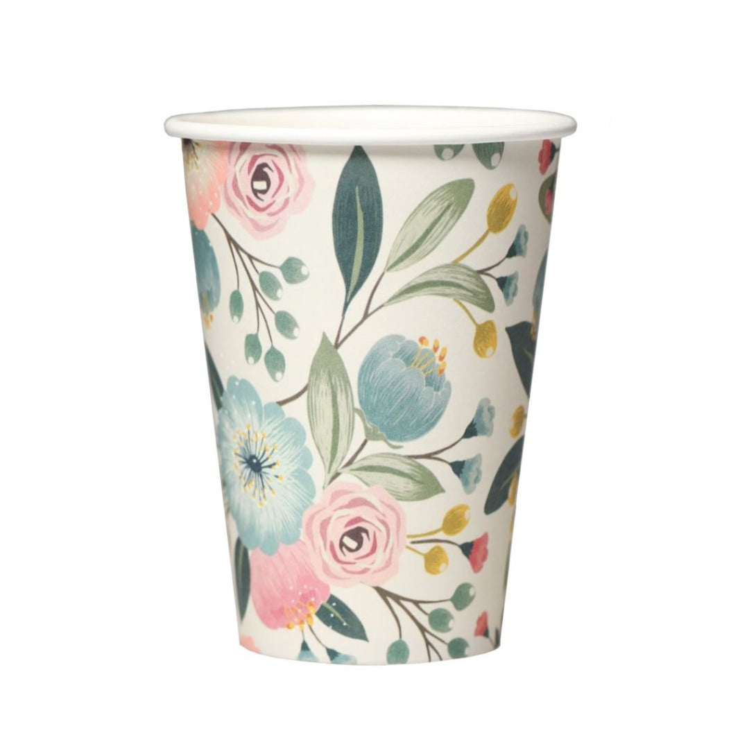 200ml Plastic-Free Paper Cups with Floral Prints