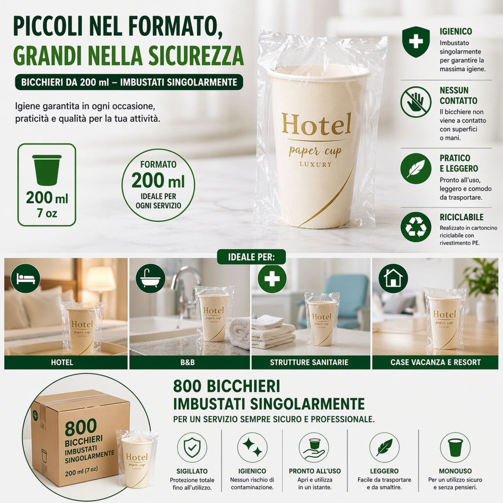 Bicchieri in Cartoncino Imbustati Singolarmente 200 ml – 800 Pezzi