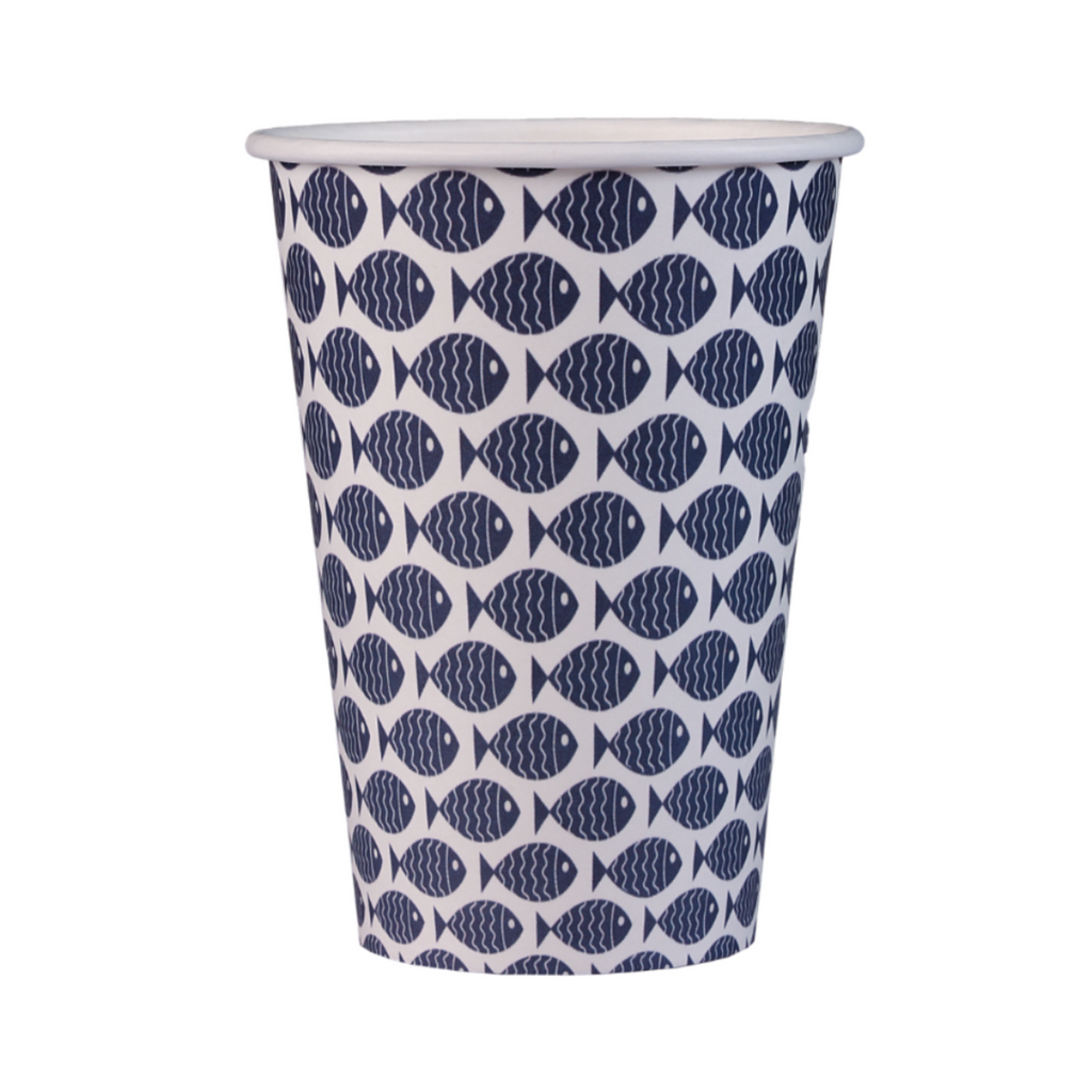 200ml plastic-free paper cups with fish and starfish prints