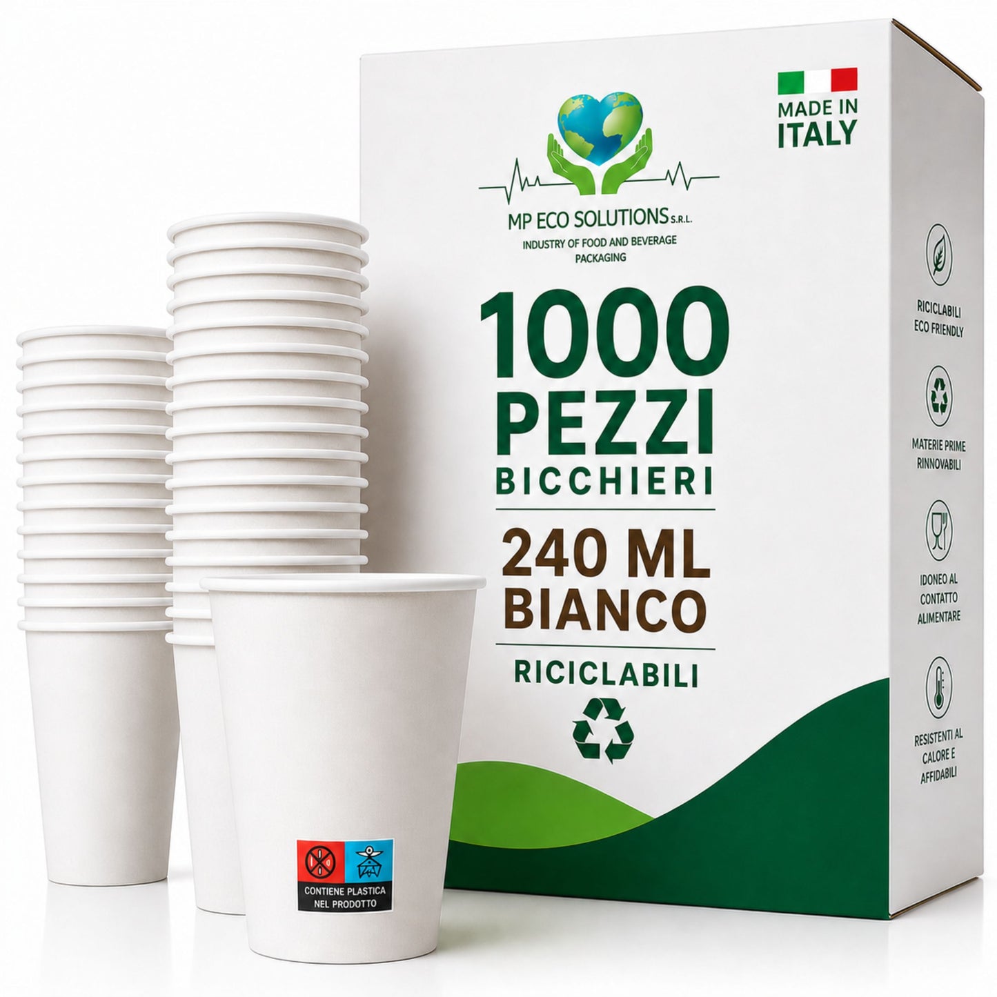 Bicchieri in Carta Bianchi 240 ml – 1000 Pezzi