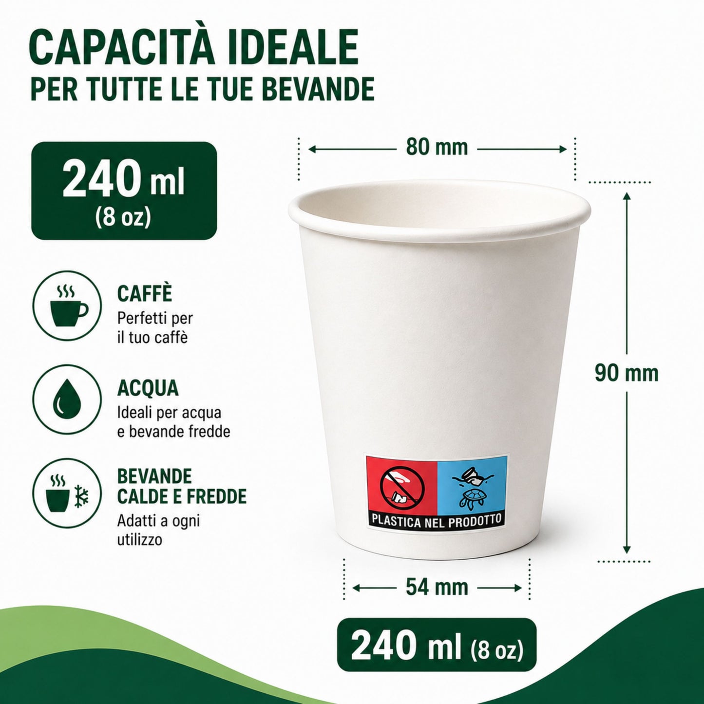 Bicchieri in Carta Bianchi 240 ml – 1000 Pezzi