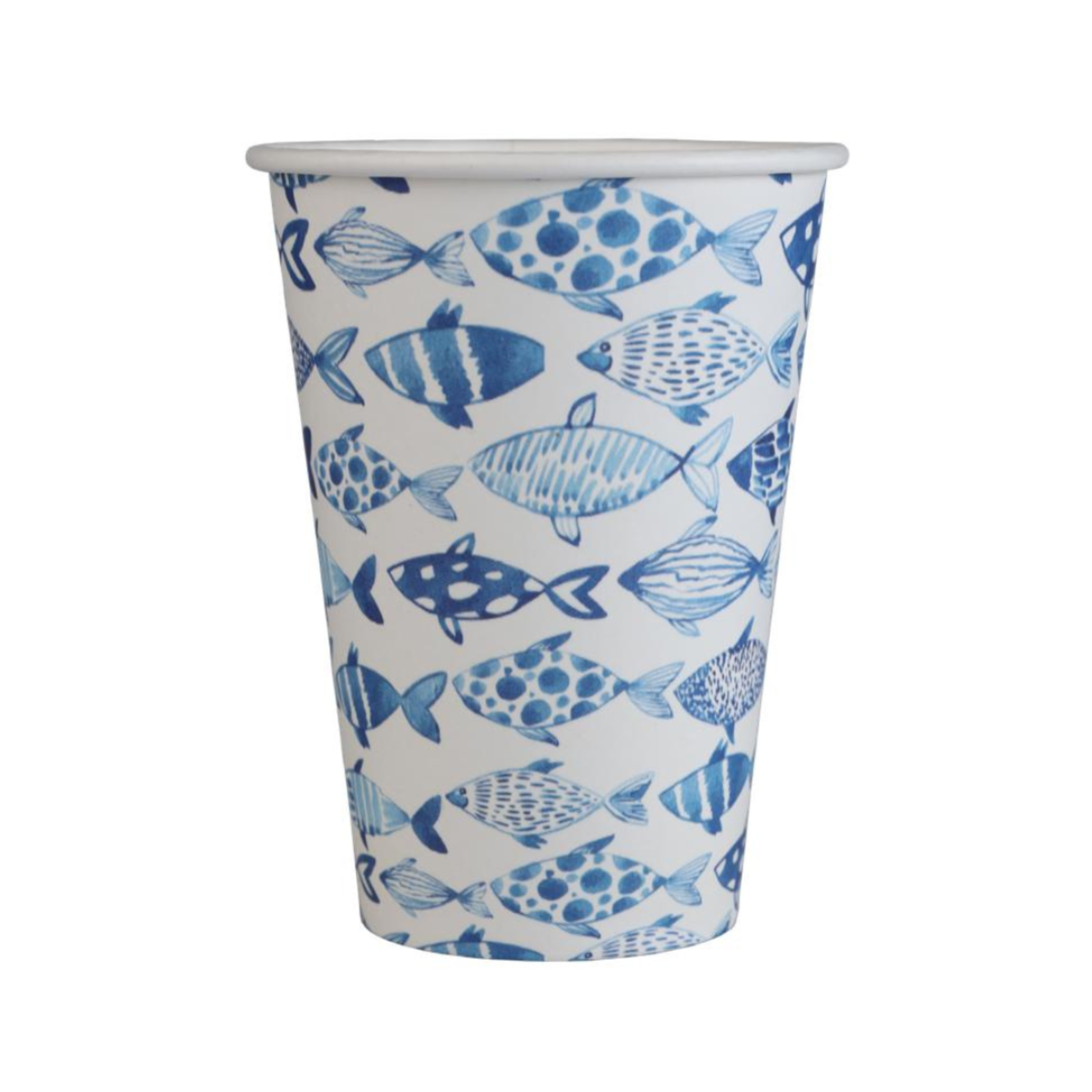 200ml plastic-free paper cups with fish and anchor prints
