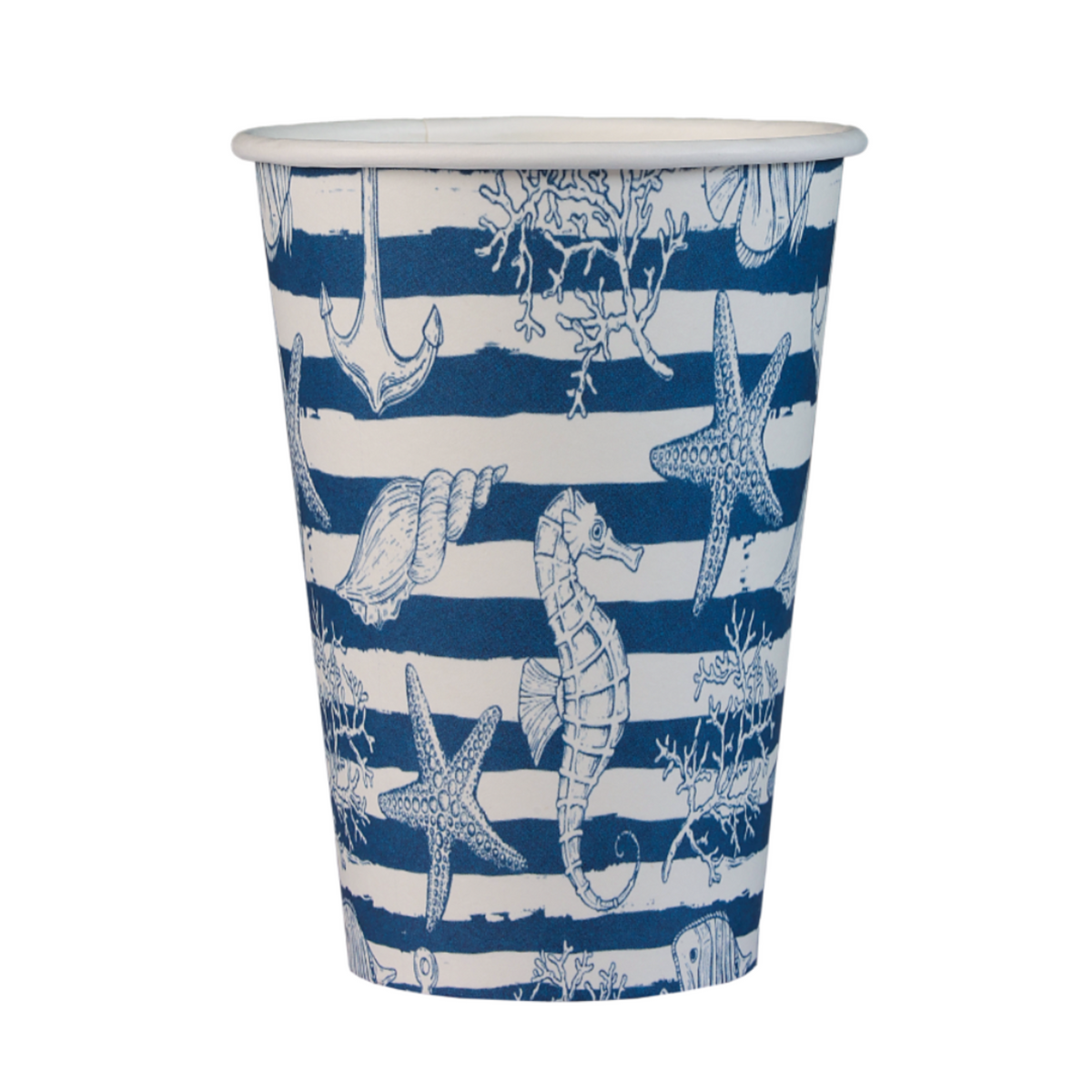 200ml plastic-free paper cups with fish and starfish prints