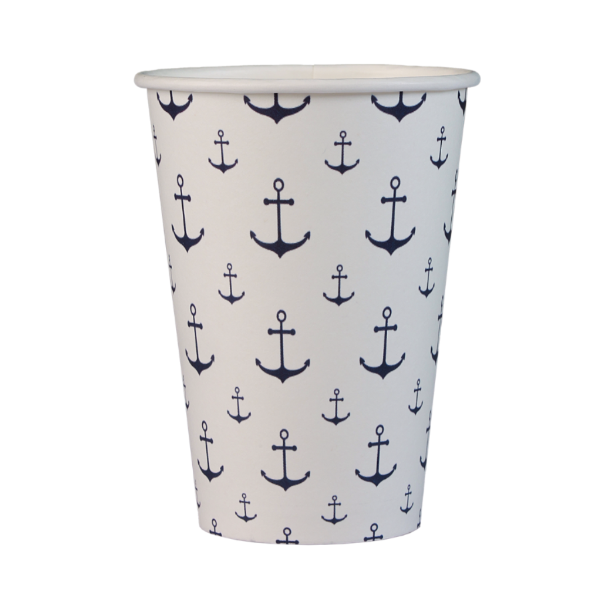 200ml plastic-free paper cups with fish and anchor prints