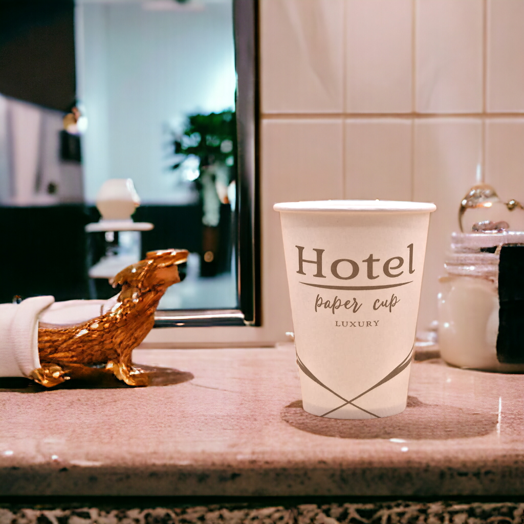 Bicchieri Monouso 200 ml In Carta PLastic free Imbustati Singolarmente Con Stampa Hotel