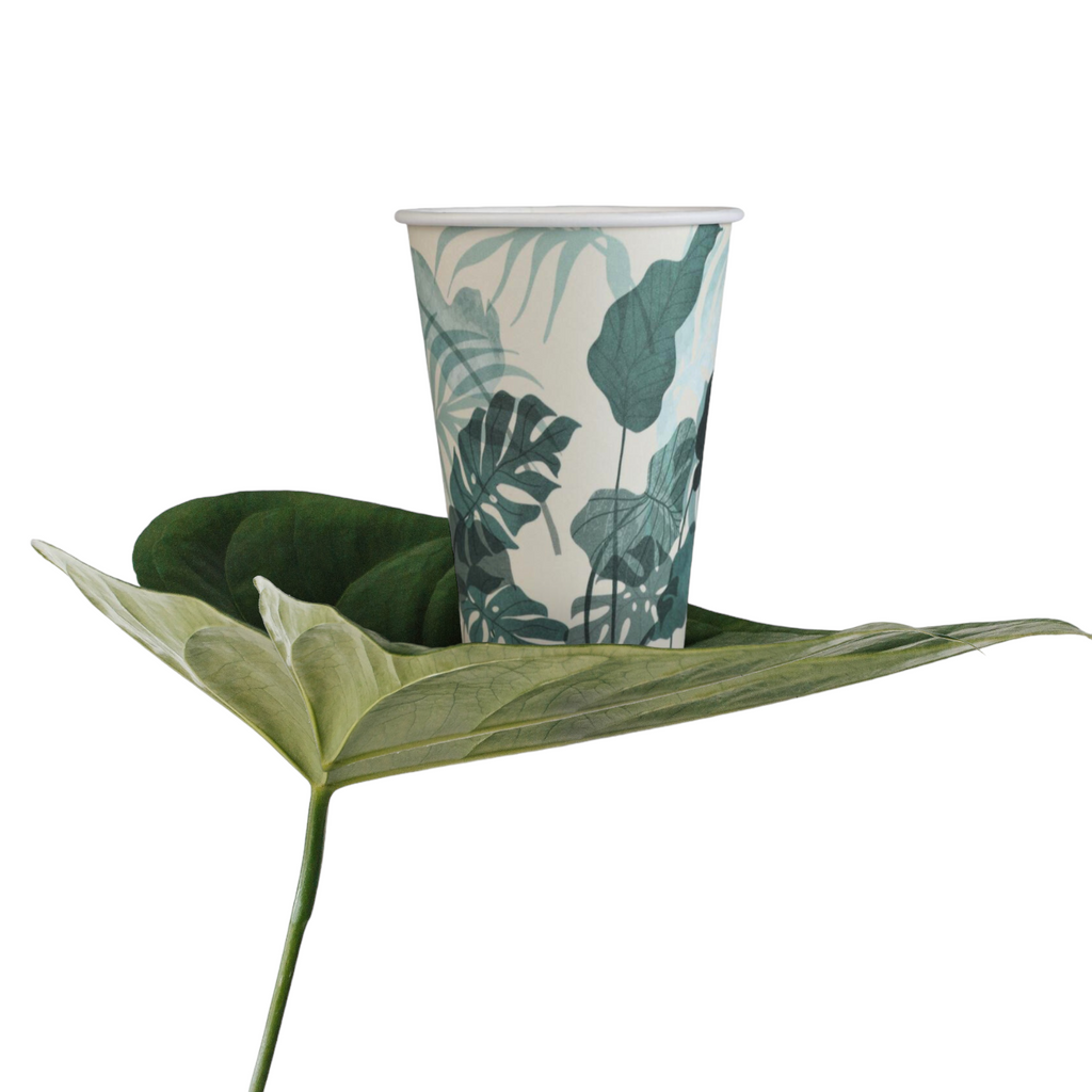 bicchieri in carta stampa fiore monstera elegante tazze usa e getta mecup per mp eco solutions